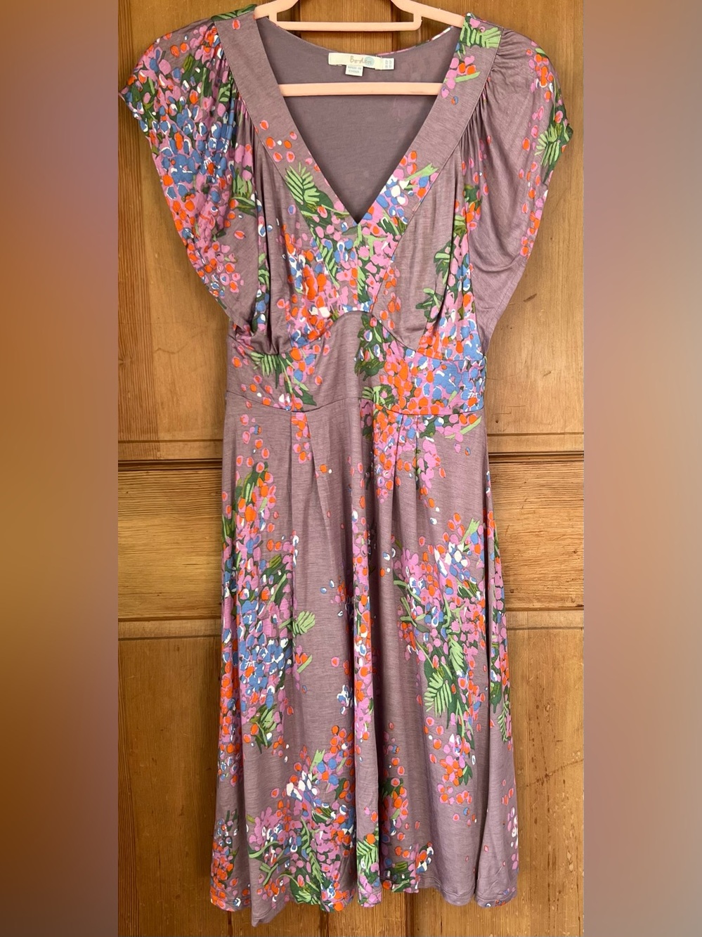 Boden Cate Purple Floral V Neck Dress US 6P
